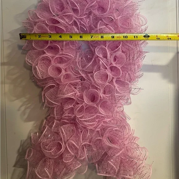 Breast cancer Pink Mesh Ribbon Wreath- handmade - Picture 5 of 8